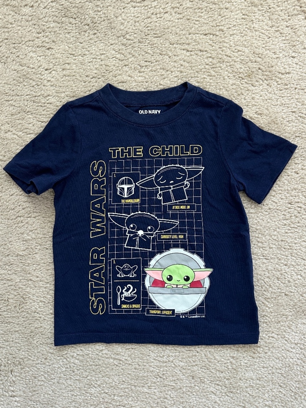 Grogu Toddler Boys Star Wars Shirt Short Sleeve Size 3T Navy